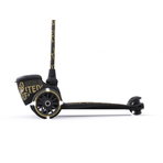 Trotineta copii pliabila cu roti luminoase, suport jucarie, Highwaykick 2 Black Gold Limited, 2 ani +, pana la 50 kg, Scoot  Ride