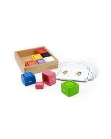 Joc educativ cuburi si patrate-recipient, din lemn,+2 ani, Masterkidz