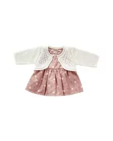 Rochita roz si cardigan tricotat alb, pentru papusi 30-35cm, byASTRUP