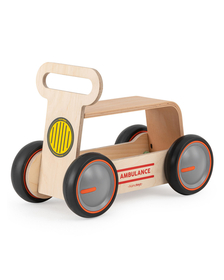 Jucarie din lemn 3 in 1 Ambulanta DriveMe Wood: masinuta ride-on, premergator si carucior de jucarii MamaToyz