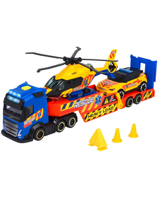 Set Dickie Toys Rescue Transporter 40 cm cu camion, masina, elicopter si accesorii