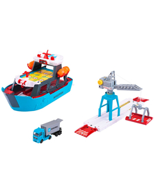 Set Majorette Creatix Logistic Freight Ship cu nava, camion si macara