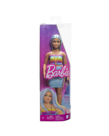 PAPUSA BARBIE FASHIONISTA CU PAR ALBASTRU PLATINAT SI TOP SPORT