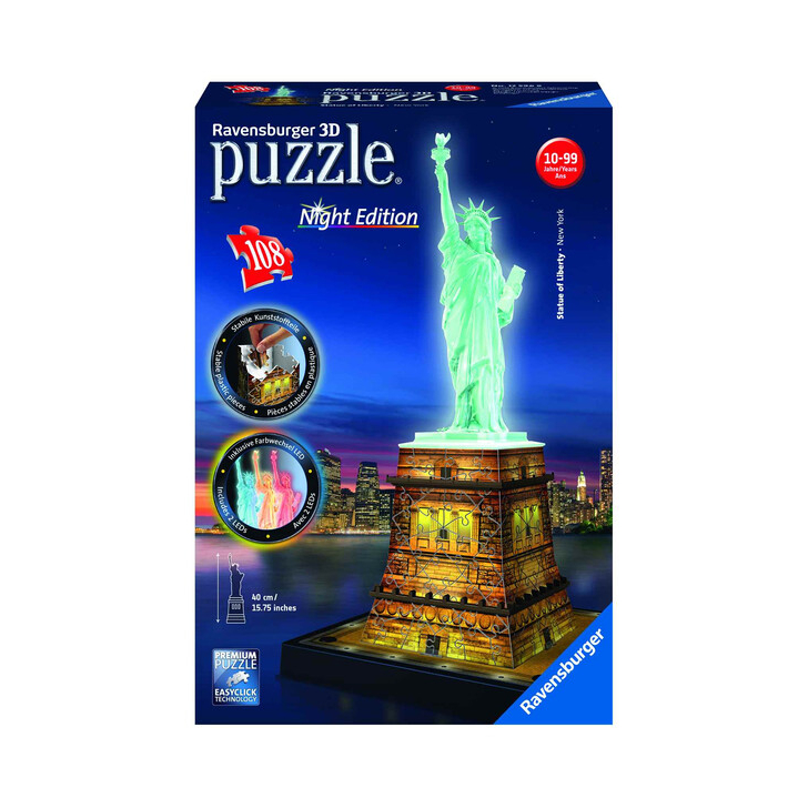 Puzzle 3D Luminos Statuia Libertatii, 108 Piese