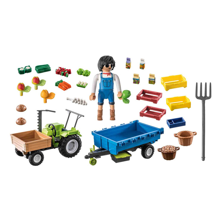 Playmobil - Tractor Cu Remorca Si Muncitor