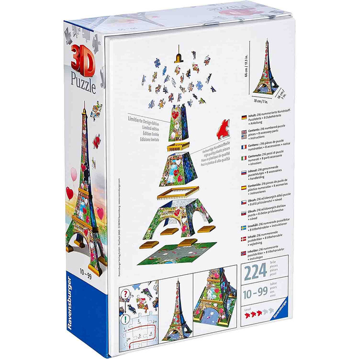 Puzzle 3D Turnul Eiffel Cu Inimioare, 216 Piese