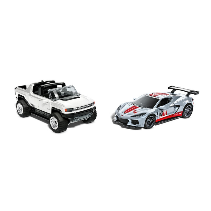 HOT WHEELS SET 2 MASINUTE METALICE PULL BACK GMC HUMMER EV SI CORVETTE C8R 1:43